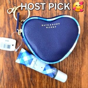 🛍BOGO 50% OFF💋💄💙NWT‼️ BBW Blue Gingham Heart Coin Purse Keychain & Lip Gloss